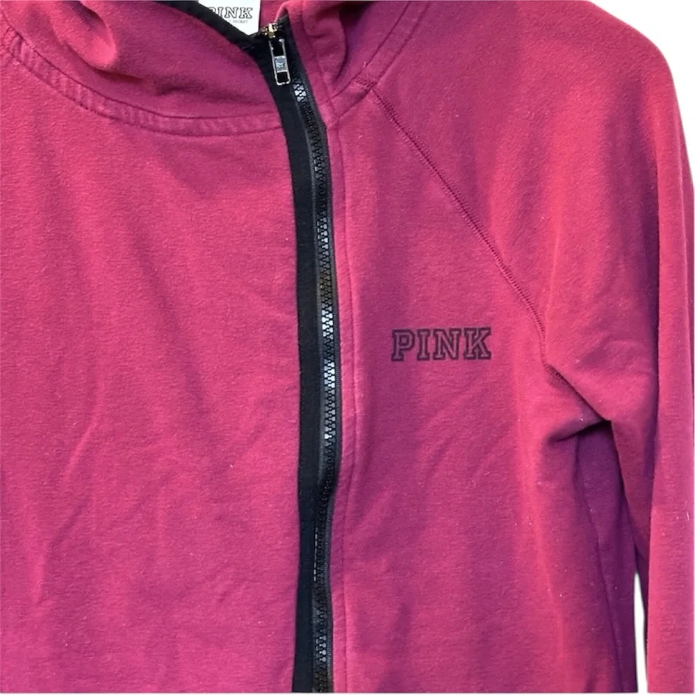 PINK Victoria's Secret Women's Zip-Up Hoodie - Deep Pink SIZE LARGE_4